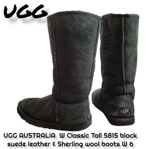 UGG AUSTRALIA Classic Tall 5815 boots suede leather Sherling wool black Women 6